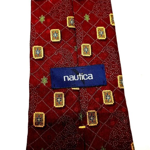 Nautica Silk Tie Print Abstract Red Short Wide‎ - Picture 3 of 6